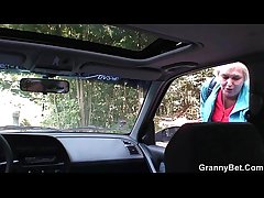 Old bitch gets nailed in the car by a distance from